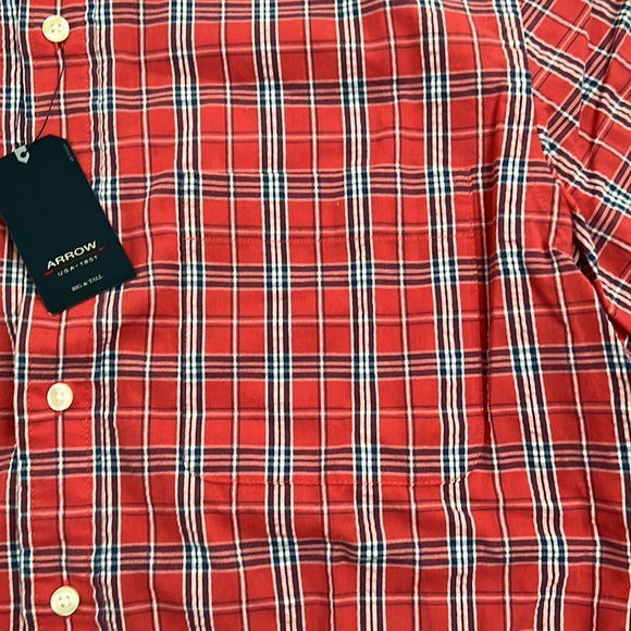NWT men’s Arrow big and tall red checkered short sleeve button down size LT/GL - Picture 2 of 6